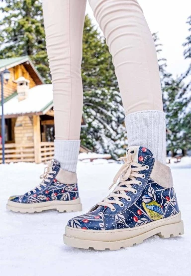 Women Vegan Leather Navy Ankle Boots - Shine Bright Design - 