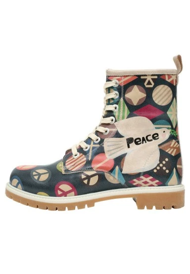 Women Vegan Leather Navy Long Boots - Peace Design - 