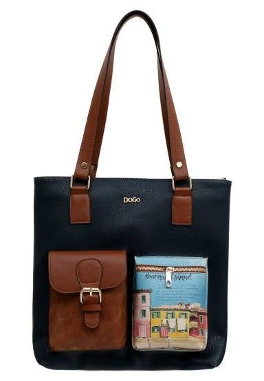 Women Vegan Leather Navy Shoulder Bag - Burano Island Design - 
