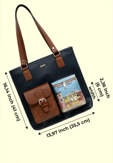Women Vegan Leather Navy Shoulder Bag - Burano Island Design - 