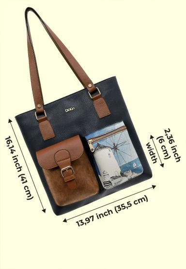 Women Vegan Leather Navy Shoulder Bag - Meet me Halfway Design - 