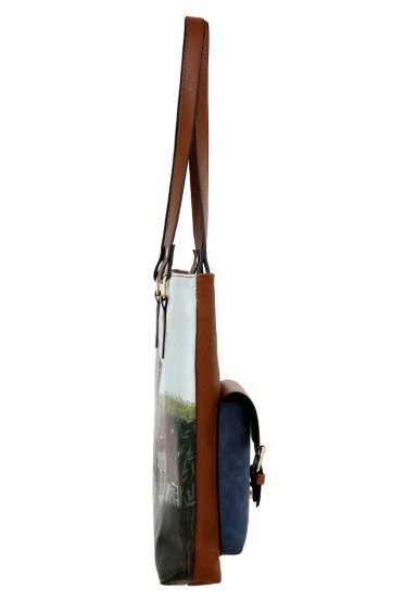 Women Vegan Leather Navy Shoulder Bag - Going on an Adventure Design - 