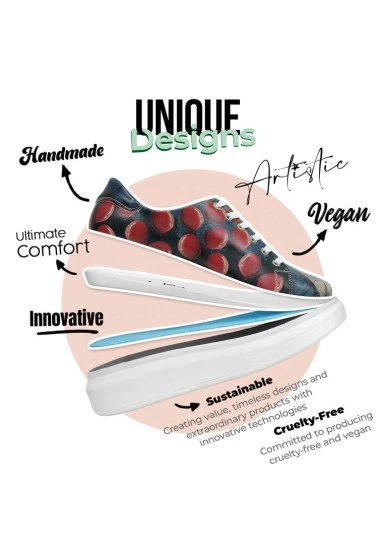 Women Vegan Leather Navy Sneakers - Bear With A Balloon Design - 