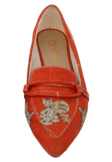 Women Vegan Leather Orange Flat Shoes - Warner Bros Tom & Jerry Design - 