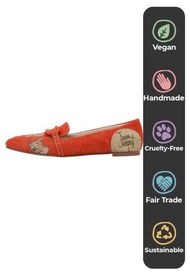 Women Vegan Leather Orange Flat Shoes - Warner Bros Tom & Jerry Design - 