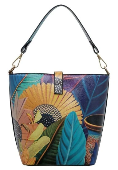 Women Vegan Leather Orange Handbag - Blooming Dog Design - 