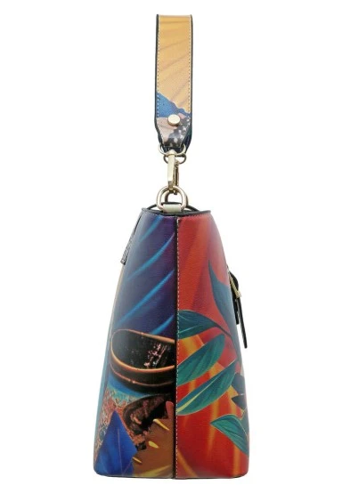 Women Vegan Leather Orange Handbag - Blooming Dog Design - 