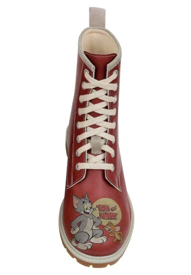Women Vegan Leather Orange Long Boots - Warner Bros Tom ve Jerry Design - 