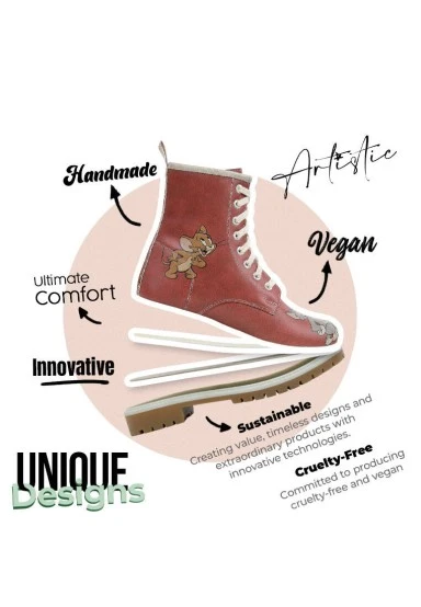 Women Vegan Leather Orange Long Boots - Warner Bros Tom ve Jerry Design - 