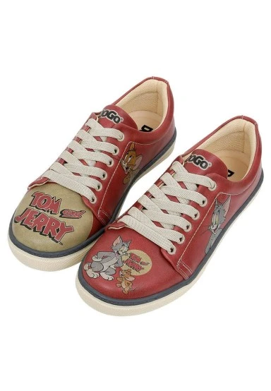 Women Vegan Leather Orange Sneakers - Warner Bros Tom ve Jerry Design - 