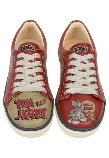 Women Vegan Leather Orange Sneakers - Warner Bros Tom ve Jerry Design - 