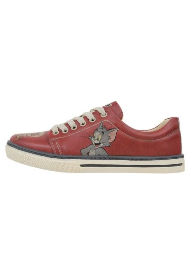 Women Vegan Leather Orange Sneakers - Warner Bros Tom ve Jerry Design - 