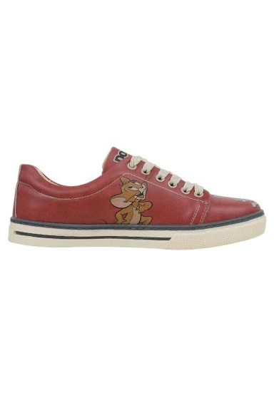 Women Vegan Leather Orange Sneakers - Warner Bros Tom ve Jerry Design - 