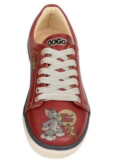 Women Vegan Leather Orange Sneakers - Warner Bros Tom ve Jerry Design - 