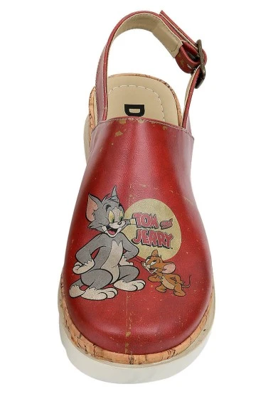 Women Vegan Leather Orange Kalın Taban Sandalet - Warner Bros Tom ve Jerry Design - 