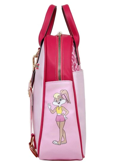 Women Vegan Leather Pink Backpack - Warner Bros Looney Tunes Pink Leopard Lola Bunny Design - 