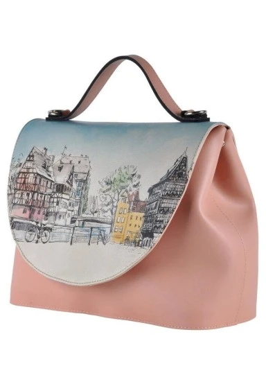 Women Vegan Leather Pink Purse - Take a Walk Design - 