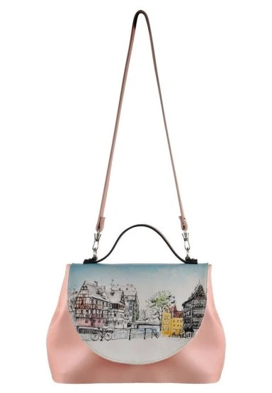 Women Vegan Leather Pink Purse - Take a Walk Design - 