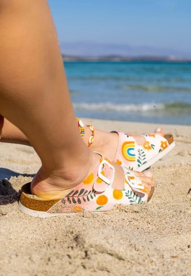 Women Vegan Leather Pink Slippers - Flowers and Fruits Design - 