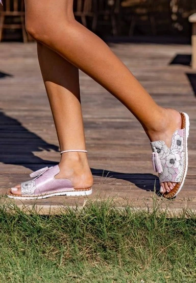 Women Vegan Leather Pink Slippers - Keep on Growing Design - 