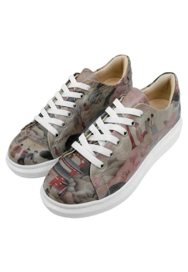 Women Vegan Leather Pink Sneakers - Spring in East Design - 