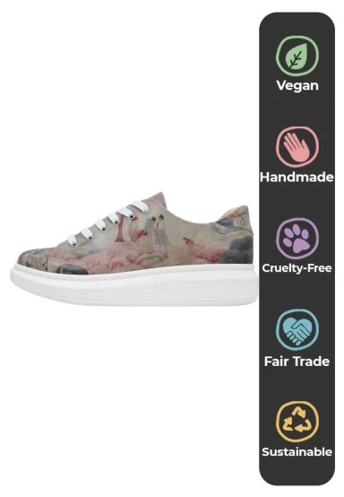 Women Vegan Leather Pink Sneakers - Spring in East Design - 