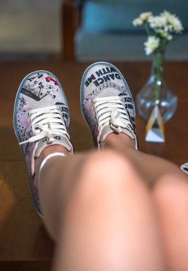 Women Vegan Leather Pink Sneakers - Dance with Me Design - 