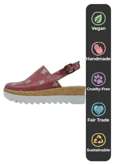 Women Vegan Leather Pink Wedge Sandals - Cat of Grace Design - 