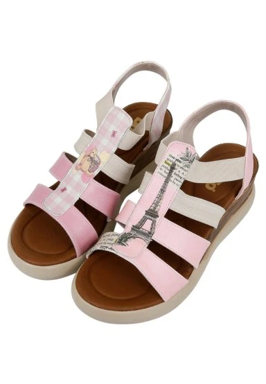 Women Vegan Leather Pink Wedge Sandals - A Little Paris Always Design - 