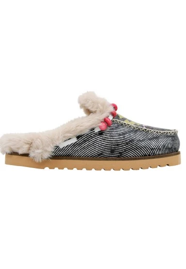 Women Vegan Leather Cream Plush Lined Slippers - The Night is Young Design - 