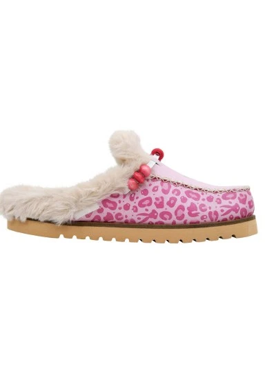Women Vegan Leather Pink Plush Lined Slippers - Warner Bros Pink Leopard Lola Bunny Design - 