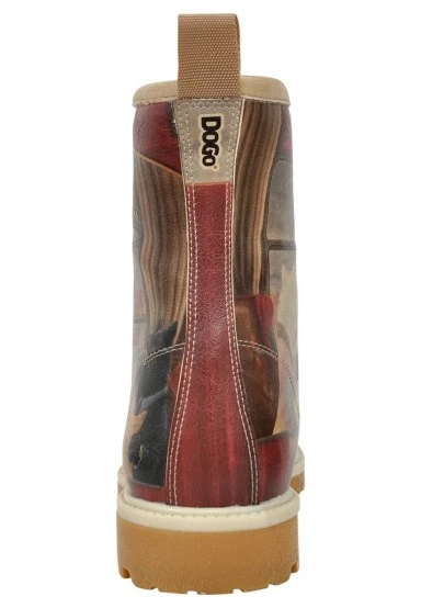Women Vegan Leather Red Long Boots - Scottish Dining Car Design - 