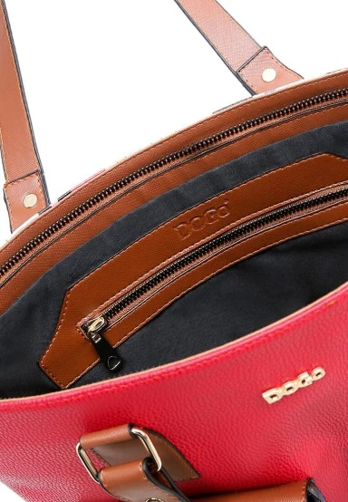 Women Vegan Leather Red Shoulder Bag - In the puzzle Design - 