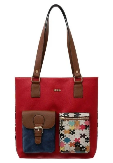 Women Vegan Leather Red Shoulder Bag - In the puzzle Design - 