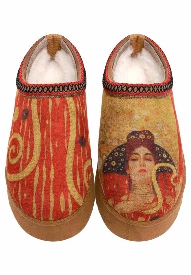 Women Vegan Leather Red Plush Lined Slippers - Shine Design - 