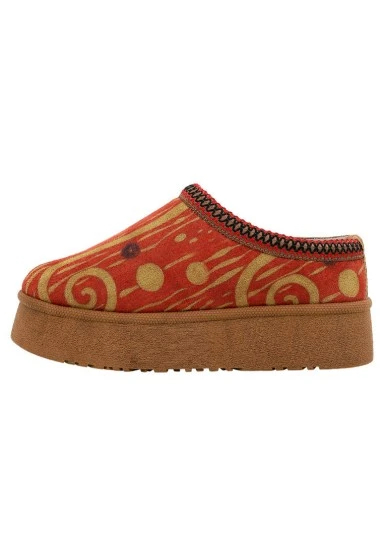 Women Vegan Leather Red Plush Lined Slippers - Shine Design - 