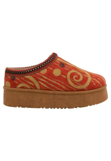 Women Vegan Leather Red Plush Lined Slippers - Shine Design - 