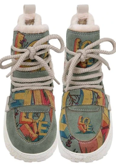 Women Vegan Leather Turquoise Boots - Love Design - 