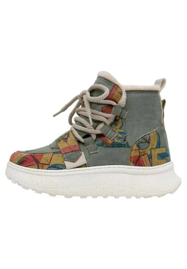 Women Vegan Leather Turquoise Boots - Love Design - 