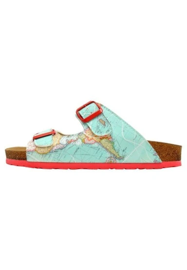 Women Vegan Leather Turquoise Slippers - Explore Design - 