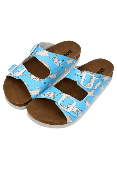 Women Vegan Leather Turquoise Slippers - Let me Cat You Design - 