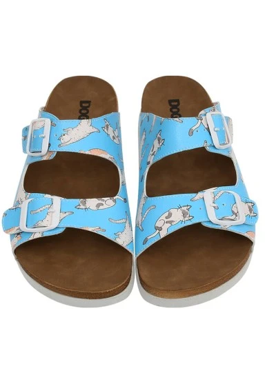 Women Vegan Leather Turquoise Slippers - Let me Cat You Design - 
