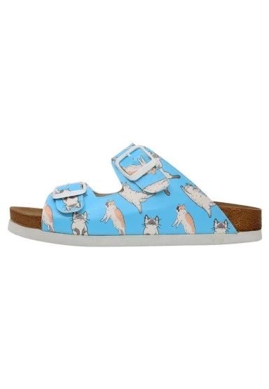 Women Vegan Leather Turquoise Slippers - Let me Cat You Design - 