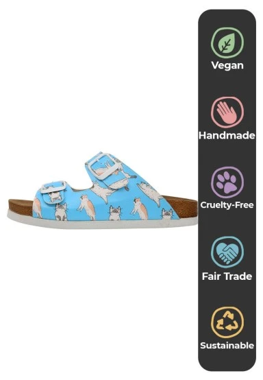 Women Vegan Leather Turquoise Slippers - Let me Cat You Design - 