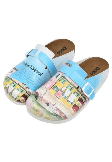 Women Vegan Leather Turquoise Slippers - Burano Island Design - 