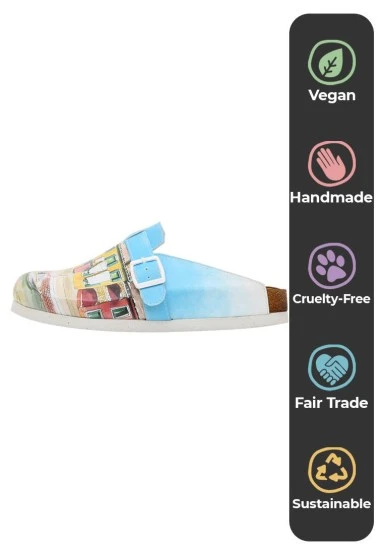 Women Vegan Leather Turquoise Slippers - Burano Island Design - 