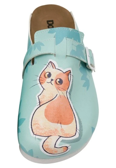 Women Vegan Leather Turquoise Slippers - Everything is Gonna Be Purrfect Design - 