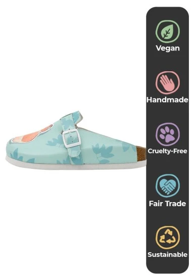 Women Vegan Leather Turquoise Slippers - Everything is Gonna Be Purrfect Design - 