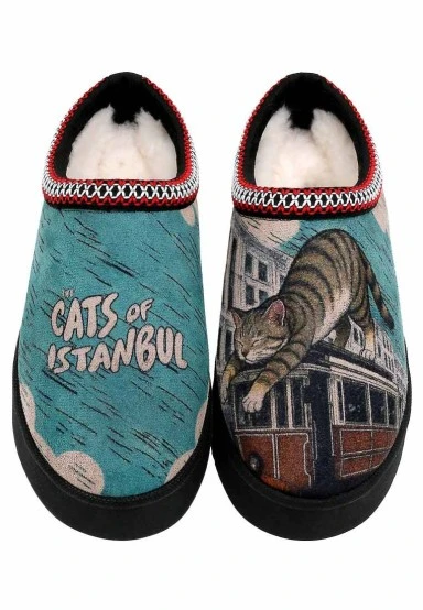 Women Vegan Leather Turquoise Plush Lined Slippers - Tram Nap Design - 