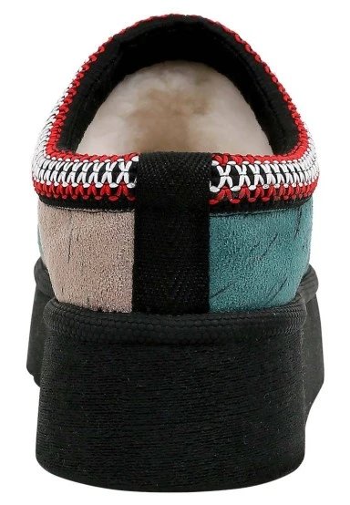 Women Vegan Leather Turquoise Plush Lined Slippers - Tram Nap Design - 